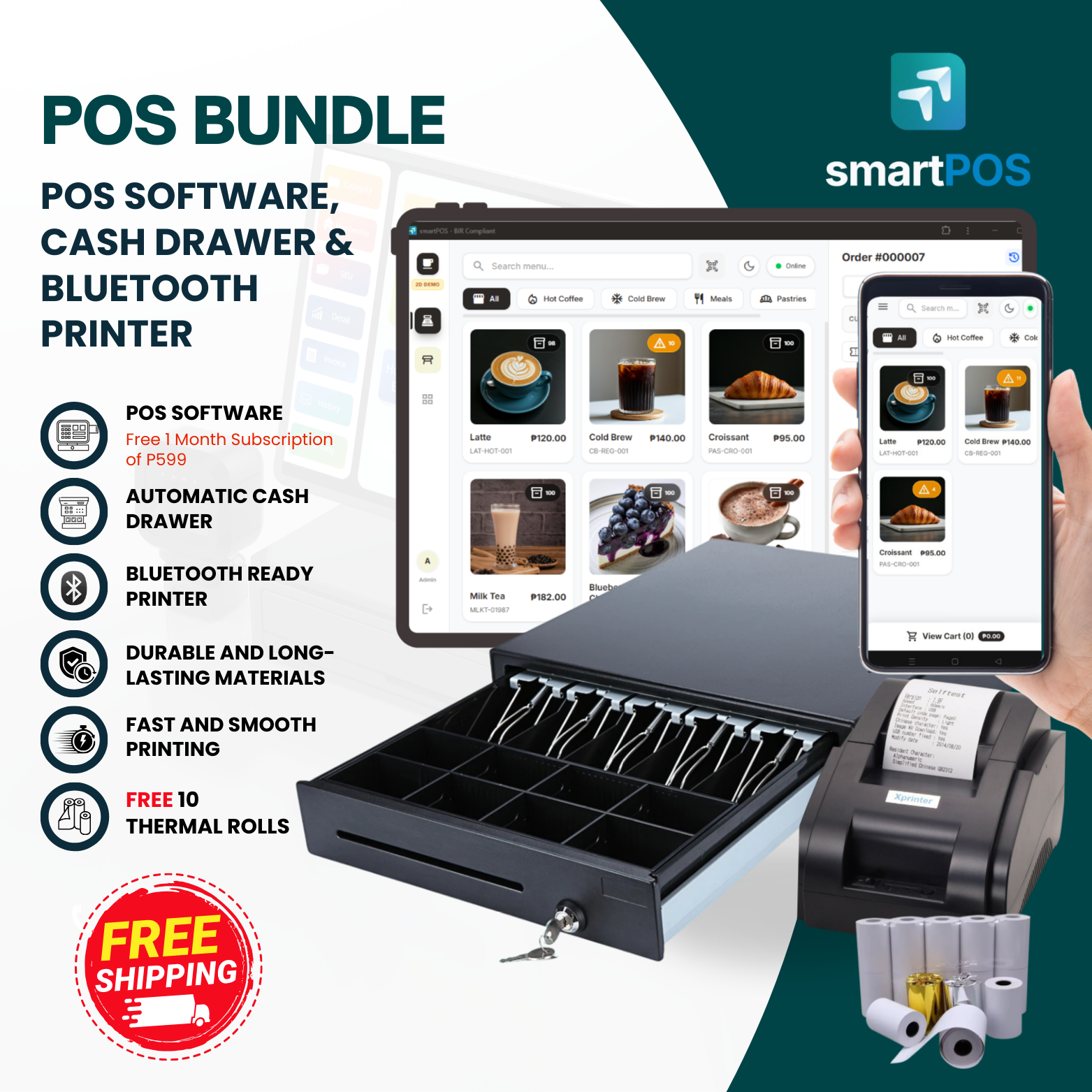 POS Bundle Cash Drawer and Printer with FREE smartPOS (1 month)