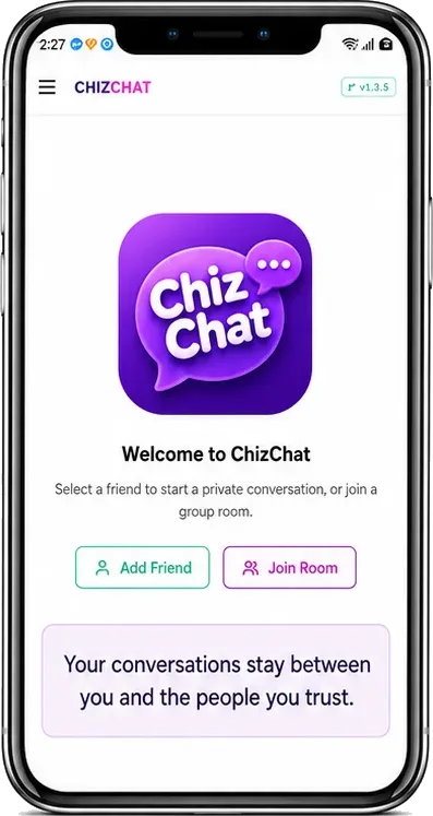 ChizChat welcome screen on a smartphone